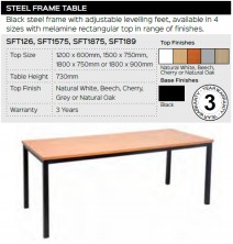 Steel Frame Table Range And Specifications